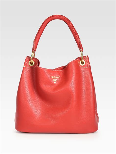 prada vitello daino red|Prada vitello daino hobo bag.